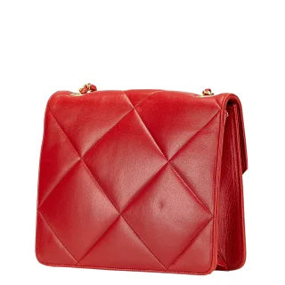 シャネル マトラッセ ココマーク チェーン ショルダーバッグ レッド ラムスキン レディース CHANEL 【中古】