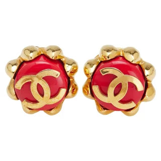 シャネル ヴィンテージ ココマーク イヤリング ゴールド レッド メッキ レディース CHANEL 【中古】