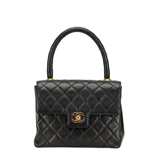 シャネル マトラッセ ココマーク ハンドバッグ トップハンドル ブラック ラムスキン レディース CHANEL 【中古】