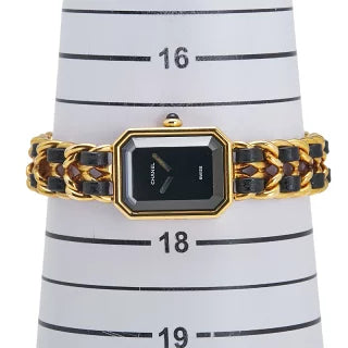シャネル プルミエールXL 腕時計 クオーツ ブラック文字盤 メッキ レザー レディース CHANEL 【中古】