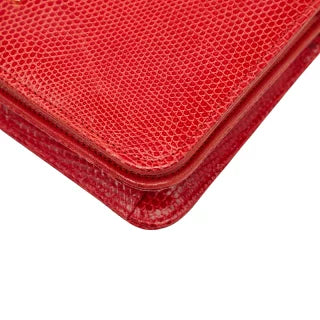シャネル ココマーク プッシュロック チェーン ショルダーバッグ レッド リザード レディース CHANEL 【中古】