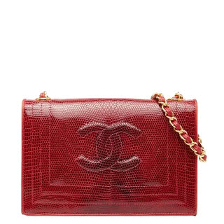 シャネル ココマーク チェーン ショルダーバッグ レッド リザード レディース CHANEL 【中古】