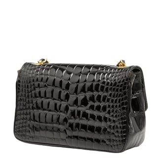 シャネル ココマーク クロコ型押し チェーン ショルダーバッグ ブラック パテントレザー レディース CHANEL 【中古】