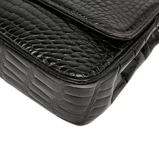 シャネル ココマーク クロコ型押し チェーン ショルダーバッグ ブラック パテントレザー レディース CHANEL 【中古】