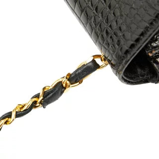 シャネル ココマーク クロコ型押し チェーン ショルダーバッグ ブラック パテントレザー レディース CHANEL 【中古】