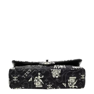 シャネル エアライン チェーンショルダーバッグ ブラック ホワイト サテン レザー レディース CHANEL 【中古】