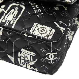 シャネル エアライン チェーンショルダーバッグ ブラック ホワイト サテン レザー レディース CHANEL 【中古】