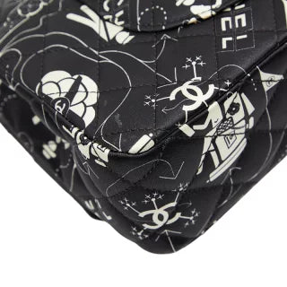 シャネル エアライン チェーンショルダーバッグ ブラック ホワイト サテン レザー レディース CHANEL 【中古】