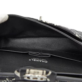 シャネル エアライン チェーンショルダーバッグ ブラック ホワイト サテン レザー レディース CHANEL 【中古】