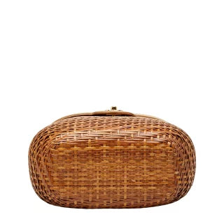 シャネル ココマーク チェーンショルダーバッグ かごバッグ ブラウン ベージュ ラタン レザー レディース CHANEL 【中古】