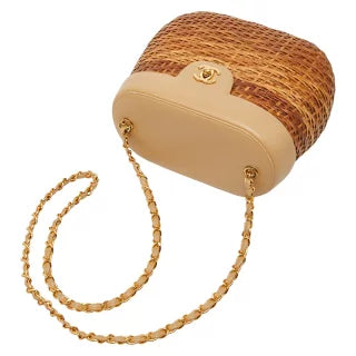 シャネル ココマーク チェーンショルダーバッグ かごバッグ ブラウン ベージュ ラタン レザー レディース CHANEL 【中古】