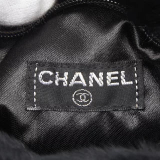 シャネル ココマーク アームウォーマー チェーンショルダーバッグ ブラック ホワイト ラビットファー レディース CHANEL 【中古】