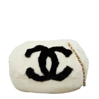 シャネル ココマーク アームウォーマー チェーンショルダーバッグ ホワイト ブラック ラビットファー レディース CHANEL 【中古】