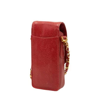 シャネル ココマーク チェーンショルダーバッグ ポーチ レッド キャビアスキン レディース CHANEL 【中古】