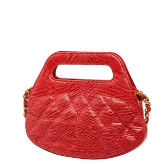 シャネル ココマーク マトラッセ チェーンショルダーバッグ ミニハンドバッグ 2WAY レッド リザード レディース CHANEL 【中古】
