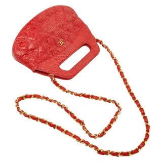 シャネル ココマーク マトラッセ チェーンショルダーバッグ ミニハンドバッグ 2WAY レッド リザード レディース CHANEL 【中古】