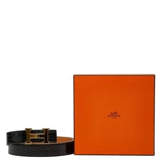 エルメス コンスタンス Hベルト ベルト サイズ105 ブラック ゴールド アリゲーター メンズ HERMES 【中古】