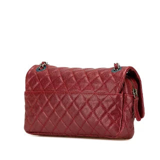 シャネル マトラッセ25 ココマーク チェーン ショルダーバッグ ワインレッド キャビアスキン レディース CHANEL 【中古】