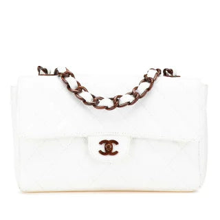 シャネル マトラッセ ココマーク ウッド チェーン ショルダーバッグ ホワイト ブラウン キャビアスキン レディース CHANEL 【中古】