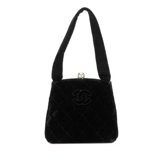 シャネル マトラッセ ココマーク ミニハンドバッグ ブラック ベロア レディース CHANEL 【中古】