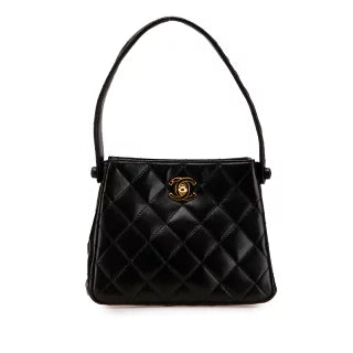 シャネル マトラッセ ココマーク ミニハンドバッグ ブラック ラムスキン レディース CHANEL 【中古】