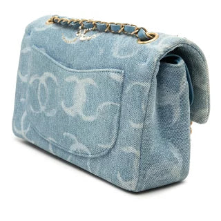 シャネル マトラッセ ココマーク ショルダーバッグ ブルー ゴールド デニム スパンコール レディース CHANEL 【中古】