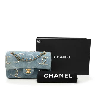 シャネル マトラッセ ココマーク ショルダーバッグ ブルー ゴールド デニム スパンコール レディース CHANEL 【中古】