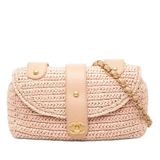 シャネル ココマーク チェーン ショルダーバッグ ピンク ストロー レディース CHANEL 【中古】