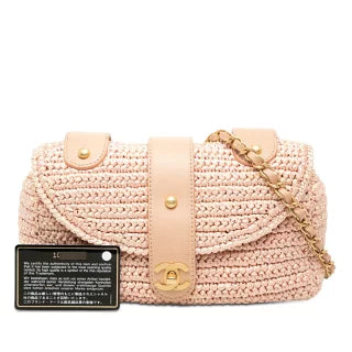 シャネル ココマーク チェーン ショルダーバッグ ピンク ストロー レディース CHANEL 【中古】