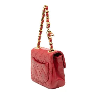 シャネル チェーン ショルダーバッグ レッド ゴールド ラムスキン レディース CHANEL 【中古】