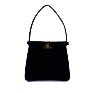 シャネル ココマーク ミニハンドバッグ ネイビー ベロア レディース CHANEL 【中古】