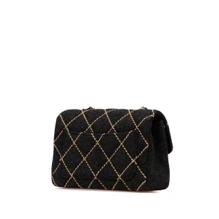 シャネル ワイルドステッチ ミニマトラッセ チェーン ショルダーバッグ グレー ウール レディース CHANEL 【中古】