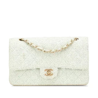 シャネル マトラッセ25 ココマーク Wフラップ チェーン ショルダーバッグ グリーン ミント ツイード レザー レディース CHANEL 【中古】