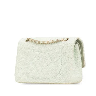 シャネル マトラッセ25 ココマーク Wフラップ チェーン ショルダーバッグ グリーン ミント ツイード レザー レディース CHANEL 【中古】