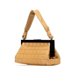 シャネル チョコバー ココマーク がま口 ハンドバッグ ベージュ ブラック ラムスキン レディース CHANEL 【中古】