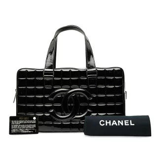 シャネル チョコバー ココマーク ボストンバッグ ブラック パテントレザー レディース CHANEL 【中古】