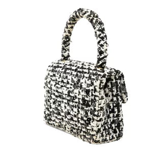 シャネル ココマーク ミニ ハンドバッグ ブラック ホワイト ツイード スパンコール レディース CHANEL 【中古】