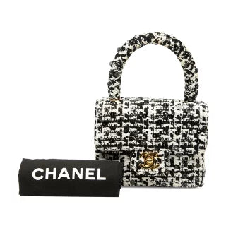 シャネル ココマーク ミニ ハンドバッグ ブラック ホワイト ツイード スパンコール レディース CHANEL 【中古】