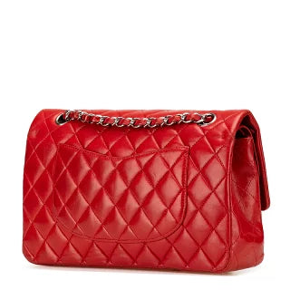 シャネル ココマーク マトラッセ25 ダブルフラップ チェーンショルダーバッグ レッド ラムスキン レディース CHANEL 【中古】