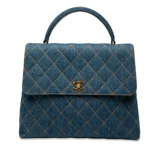シャネル マトラッセ ココマーク トップハンドル ハンドバッグ インディゴ ブルー デニム レディース CHANEL 【中古】