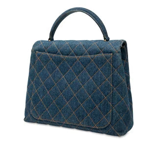 シャネル マトラッセ ココマーク トップハンドル ハンドバッグ インディゴ ブルー デニム レディース CHANEL 【中古】