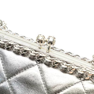 シャネル マトラッセ ココマーク がま口 チェーン ショルダーバッグ シルバー ラムスキン レディース CHANEL 【中古】
