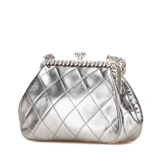 シャネル マトラッセ ココマーク がま口 チェーン ショルダーバッグ シルバー ラムスキン レディース CHANEL 【中古】