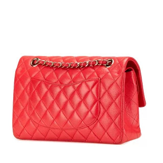 シャネル ココマーク マトラッセ25 ダブルフラップ チェーンショルダーバッグ レッド キャビアスキン レディース CHANEL 【中古】