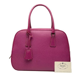 プラダ 三角ロゴプレート ハンドバッグ ピンク レザー レディース PRADA 【中古】