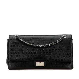 シャネル 2.55 アンリミテッド Wフラップ チェーン ショルダーバッグ ハンドバッグ ブラック レザー レディース CHANEL 【中古】