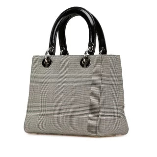 ディオール レディディオール 千鳥格子 ハンドバッグ ブラック ホワイト キャンバス レザー レディース Dior 【中古】