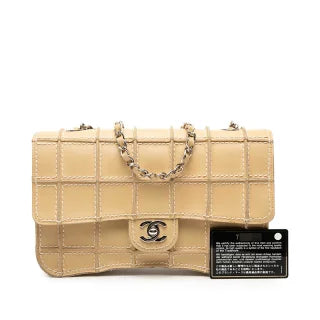 シャネル ワイルドステッチ ココマーク チョコバー チェーン ショルダーバッグ ベージュ レザー レディース CHANEL 【中古】